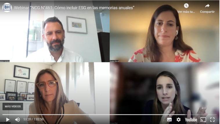 Ximena paul en webinar sobre ESG junto a Carolina Schmith y Susana Cierra